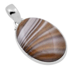 18.46cts natural brown striped flint ohio 925 sterling silver pendant n31210