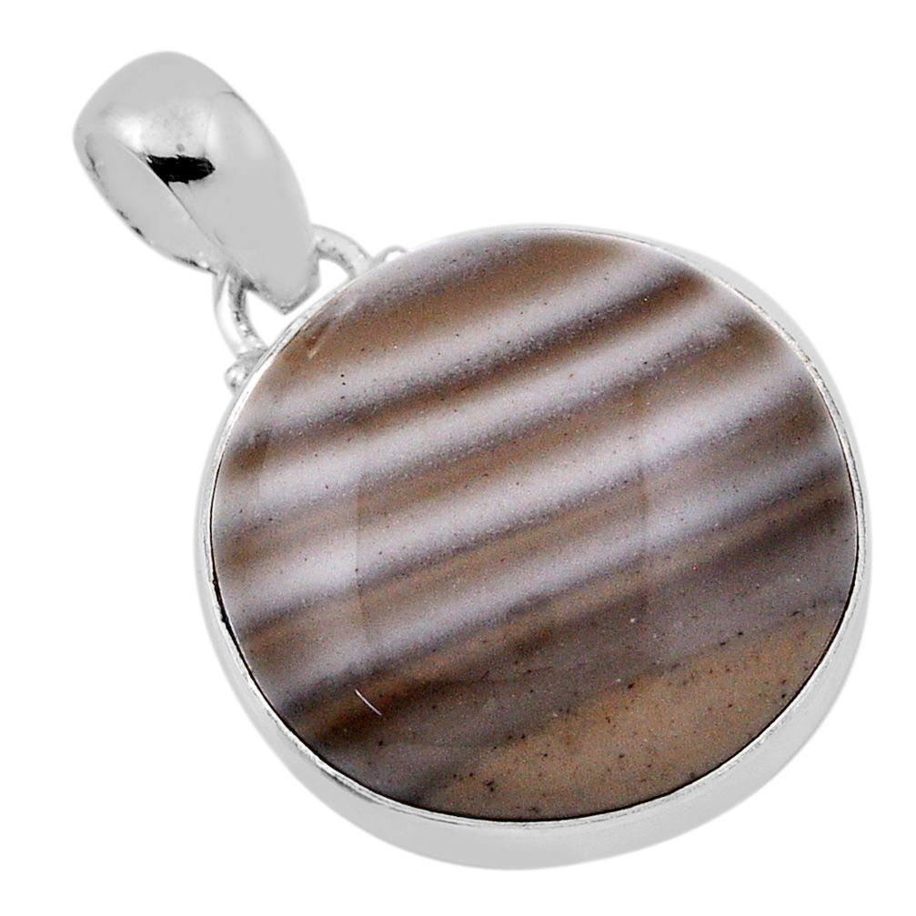 18.31cts natural brown striped flint ohio 925 sterling silver pendant n31245