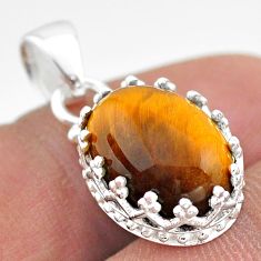 6.27cts natural brown tiger's eye 925 sterling silver crown pendant t43350