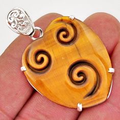 29.82cts natural brown tiger's eye 925 sterling silver gold pendant y21780