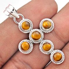 5.28cts natural brown tiger's eye 925 sterling silver holy cross pendant t85821