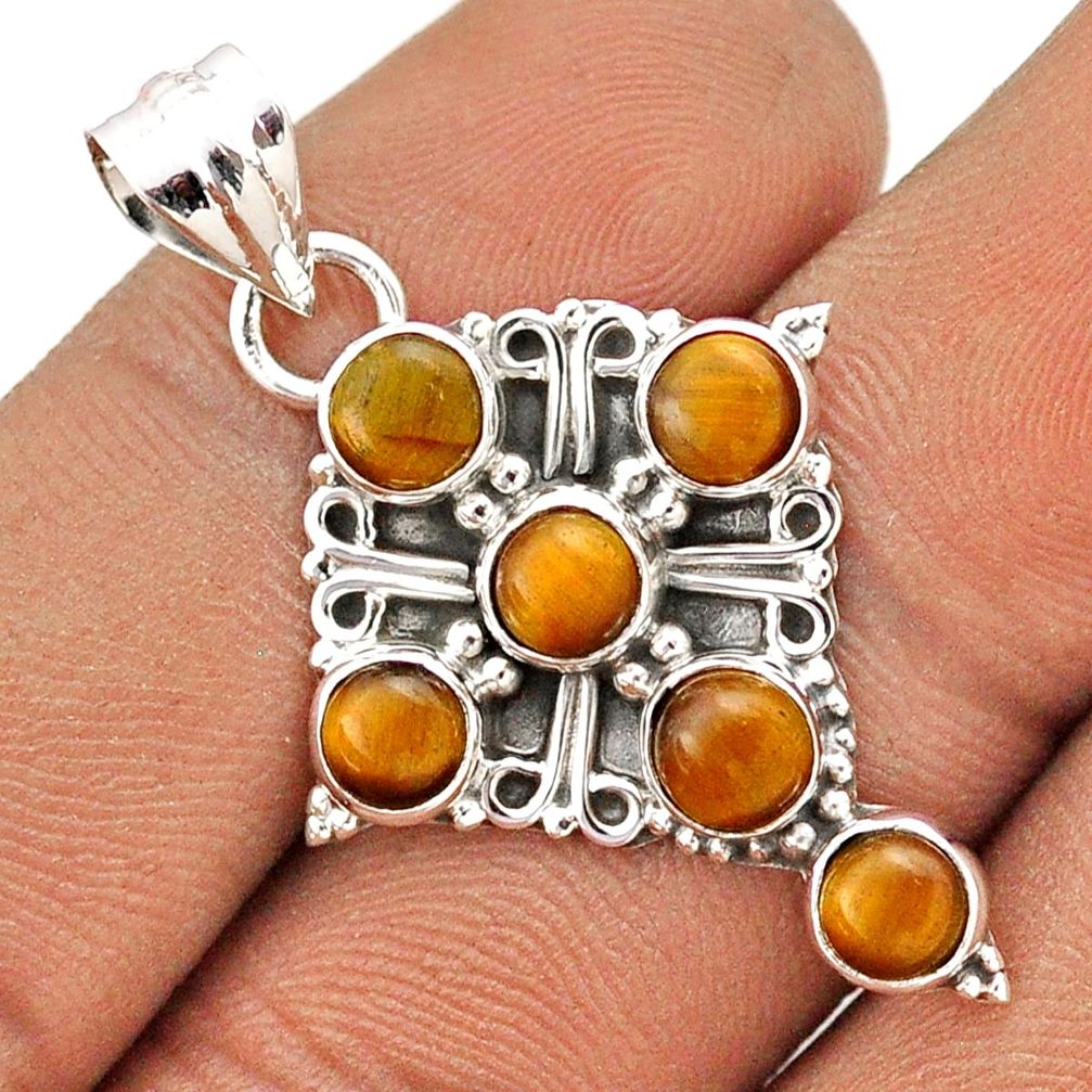 5.38cts natural brown tiger's eye 925 sterling silver holy cross pendant t85947