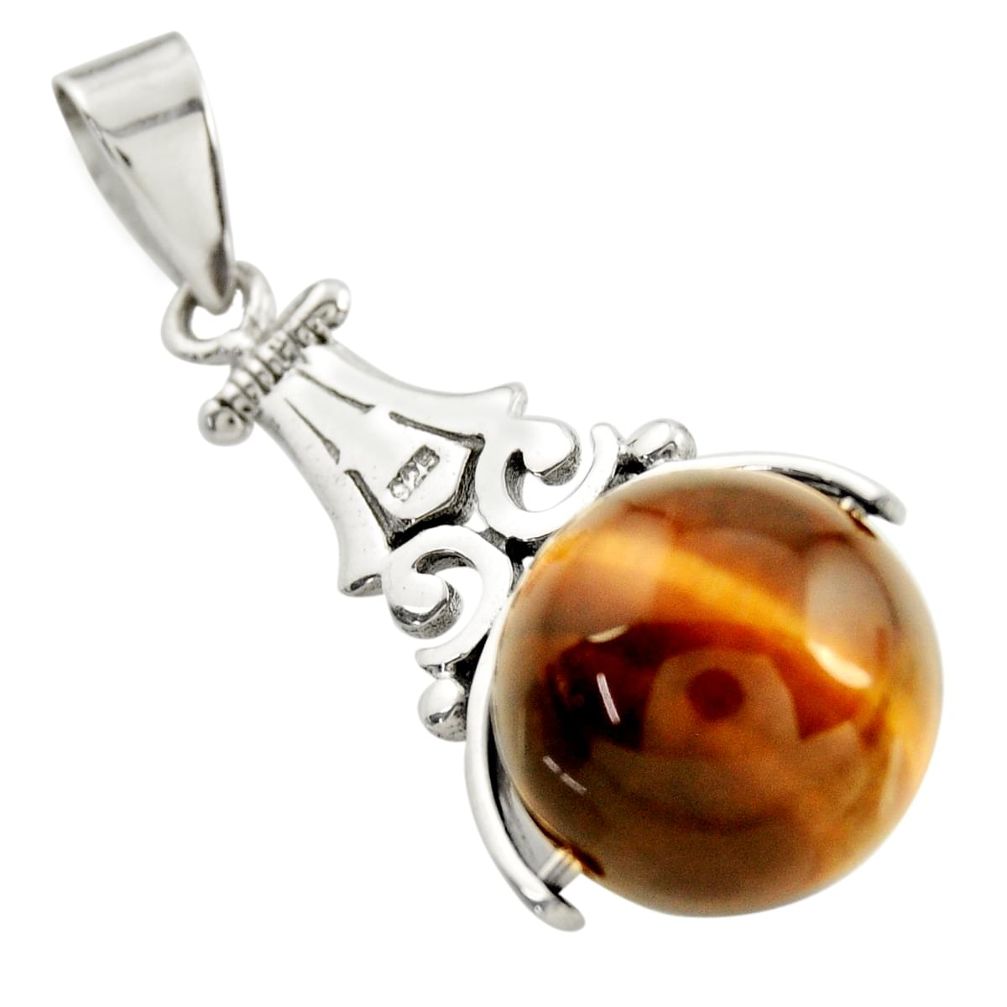 17.22cts natural brown tiger's eye 925 sterling silver pendant jewelry c9971