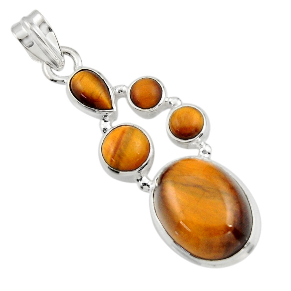 14.47cts natural brown tiger's eye 925 sterling silver pendant jewelry r43141