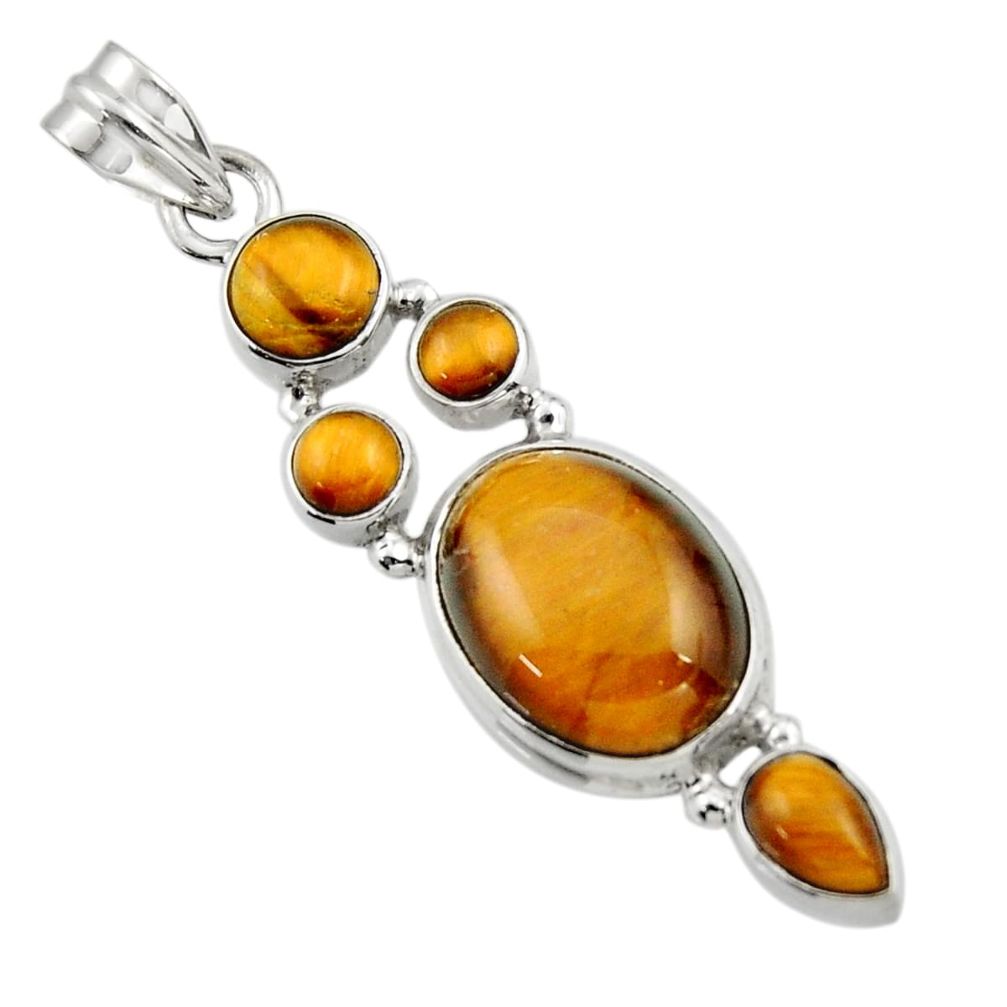 13.88cts natural brown tiger's eye 925 sterling silver pendant jewelry r43142
