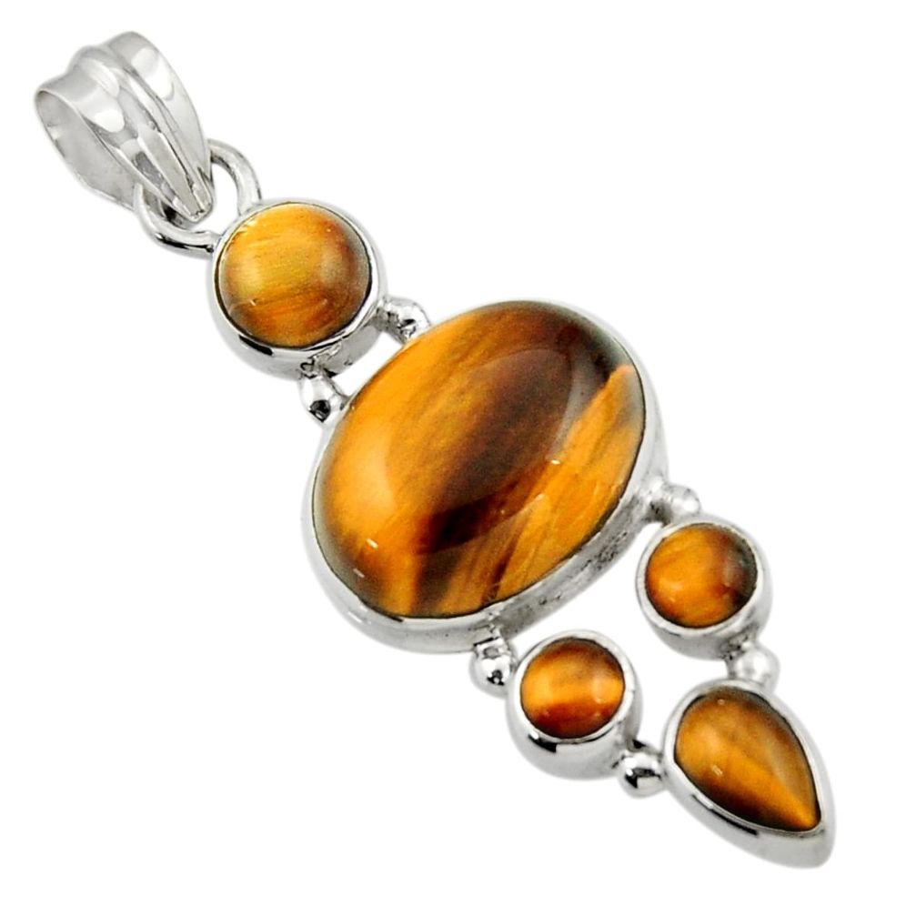 14.94cts natural brown tiger's eye 925 sterling silver pendant jewelry r43143