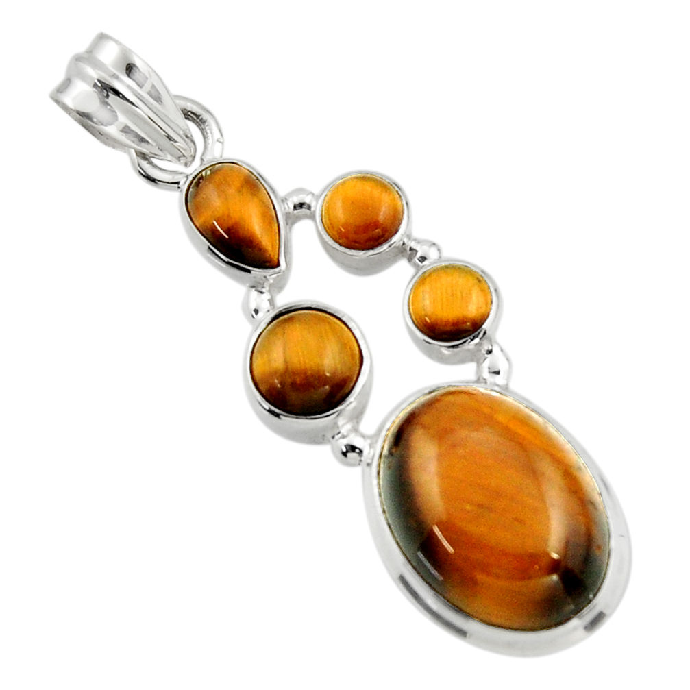 14.12cts natural brown tiger's eye 925 sterling silver pendant jewelry r43146