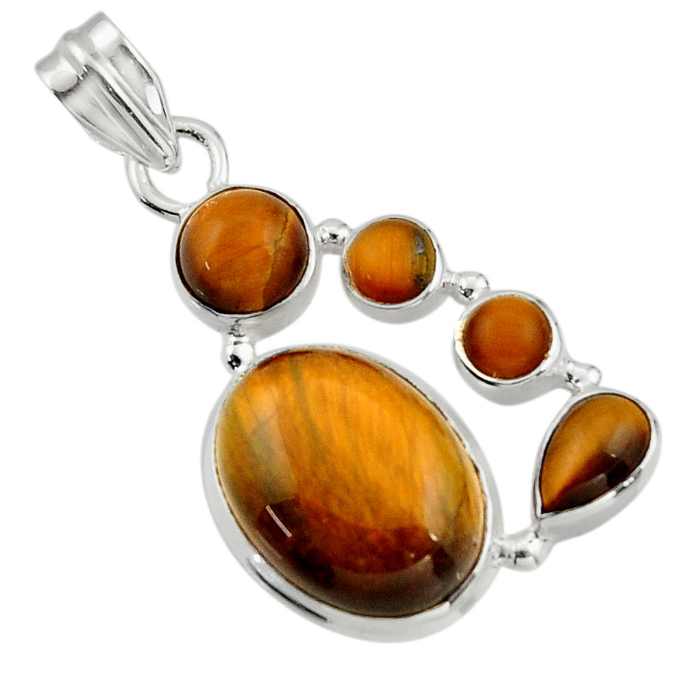 14.51cts natural brown tiger's eye 925 sterling silver pendant jewelry r43147
