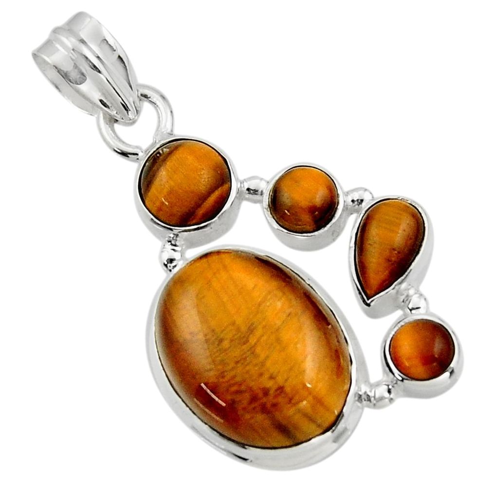 15.69cts natural brown tiger's eye 925 sterling silver pendant jewelry r43176