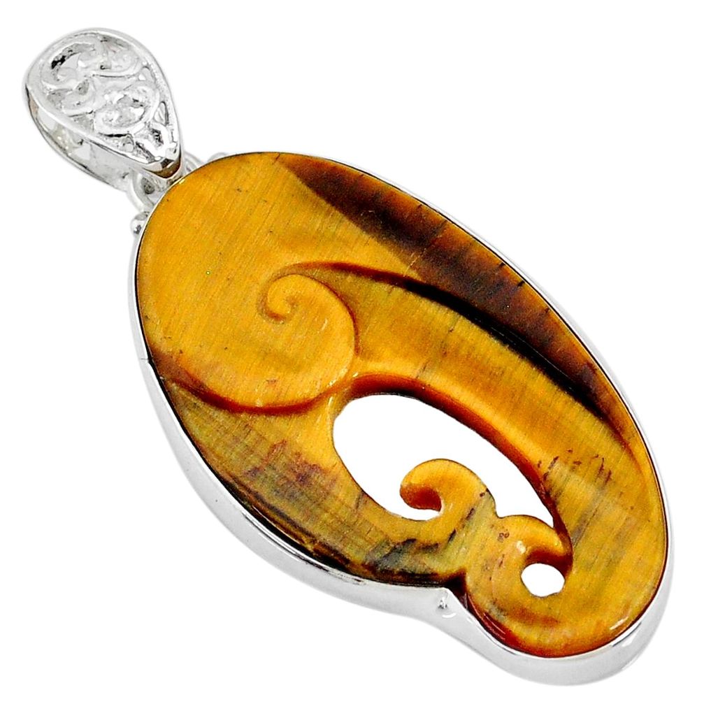 29.76cts natural brown tiger's eye 925 sterling silver pendant jewelry r72962