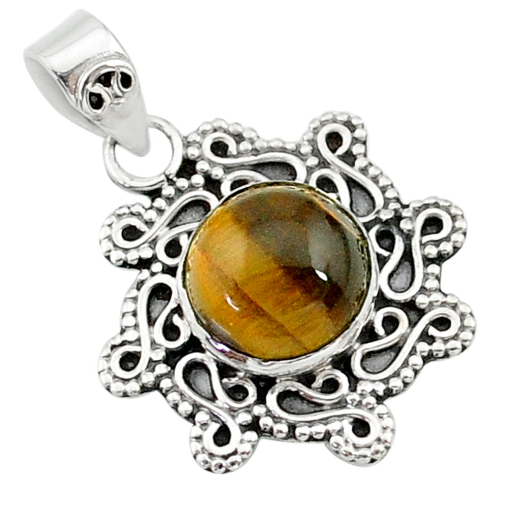 4.88cts natural brown tiger's eye 925 sterling silver pendant jewelry t14489