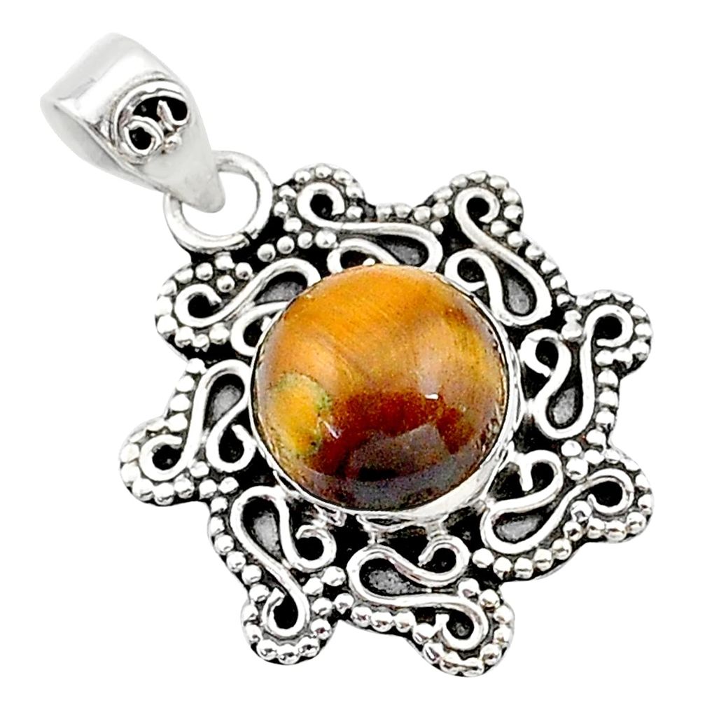 4.71cts natural brown tiger's eye 925 sterling silver pendant jewelry t14514