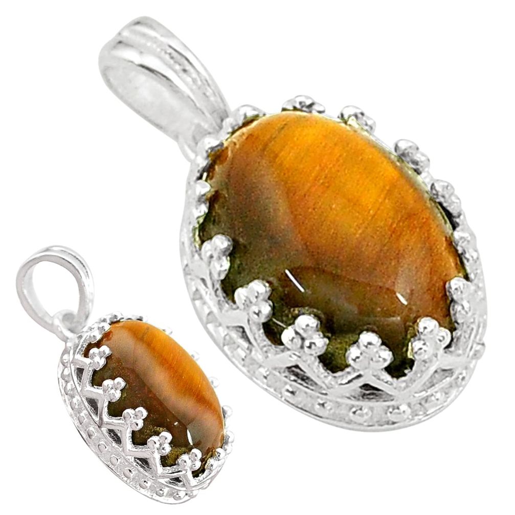 6.28cts natural brown tiger's eye 925 sterling silver pendant jewelry t20475