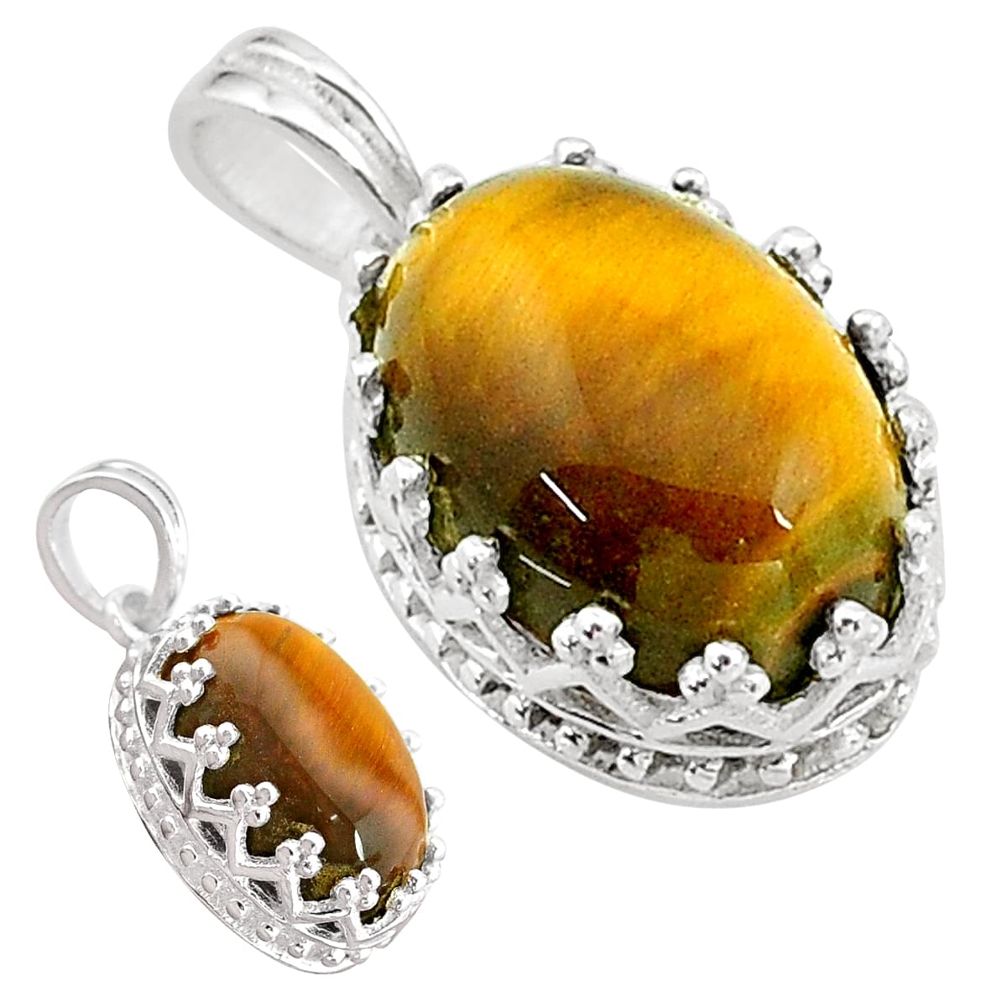 7.00cts natural brown tiger's eye 925 sterling silver pendant jewelry t20477