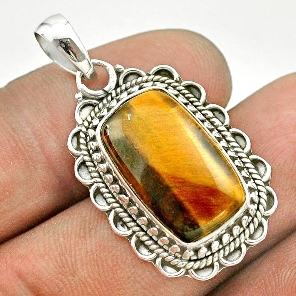8.54cts natural brown tiger's eye 925 sterling silver pendant jewelry t53199