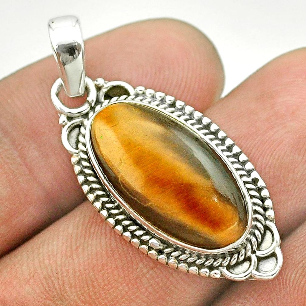 7.54cts natural brown tiger's eye 925 sterling silver pendant jewelry t53201