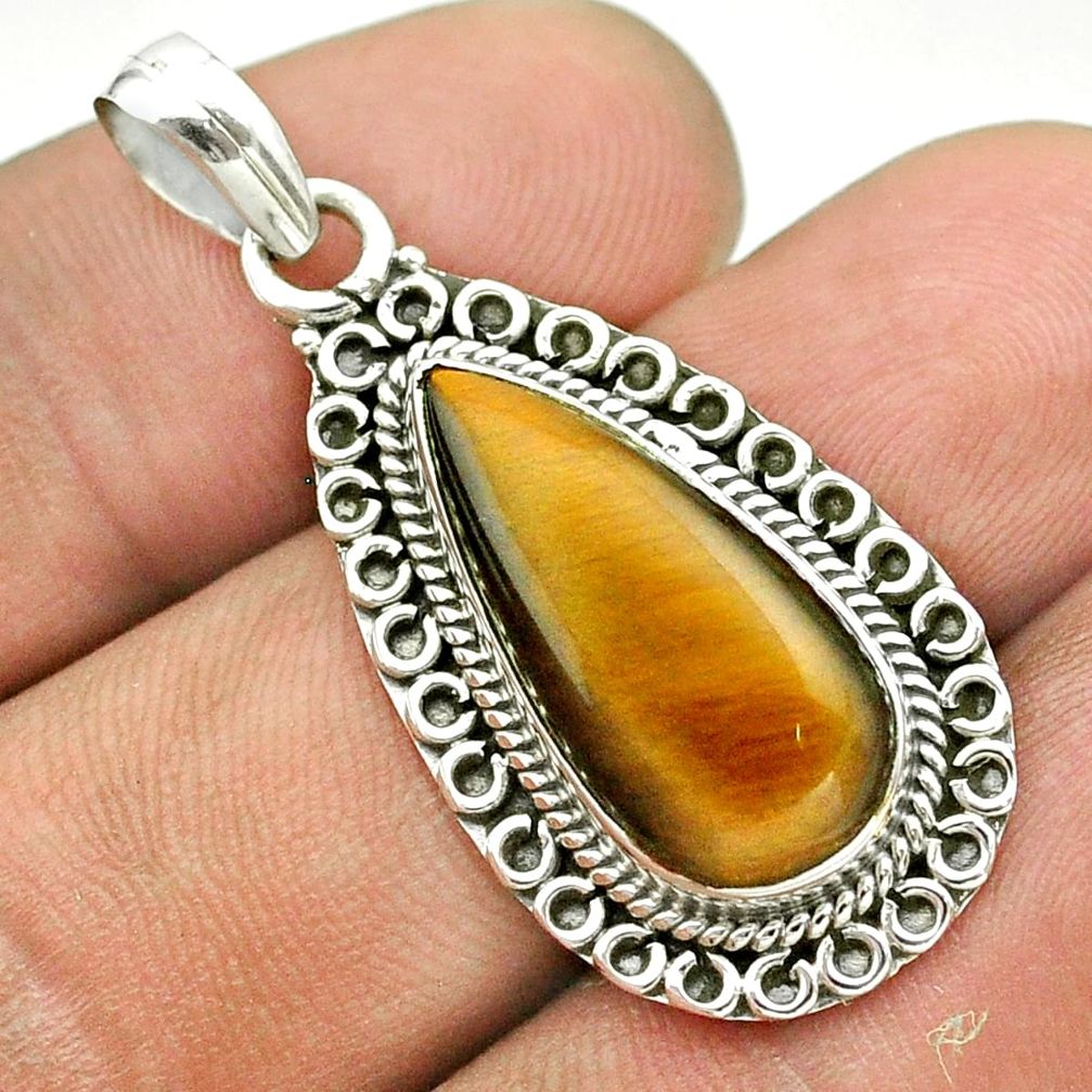 7.62cts natural brown tiger's eye 925 sterling silver pendant jewelry t53205