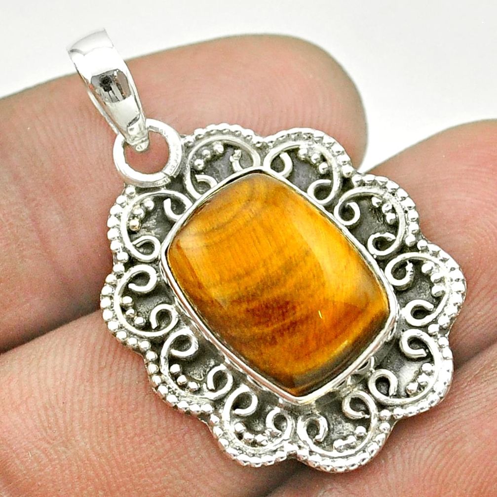 7.35cts natural brown tiger's eye 925 sterling silver pendant jewelry t53209