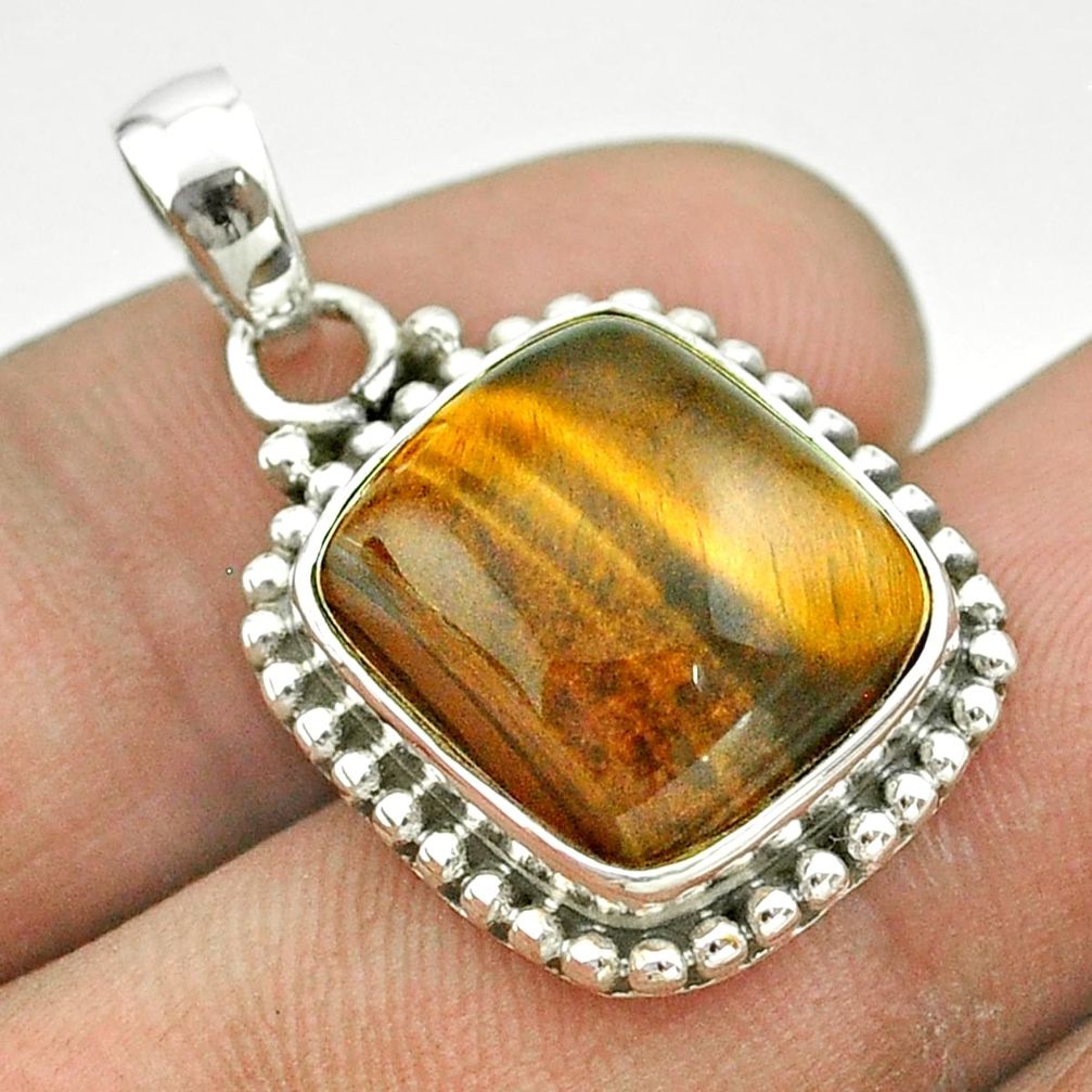 12.36cts natural brown tiger's eye 925 sterling silver pendant jewelry t53212