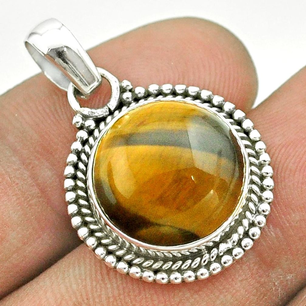 10.78cts natural brown tiger's eye 925 sterling silver pendant jewelry t53217