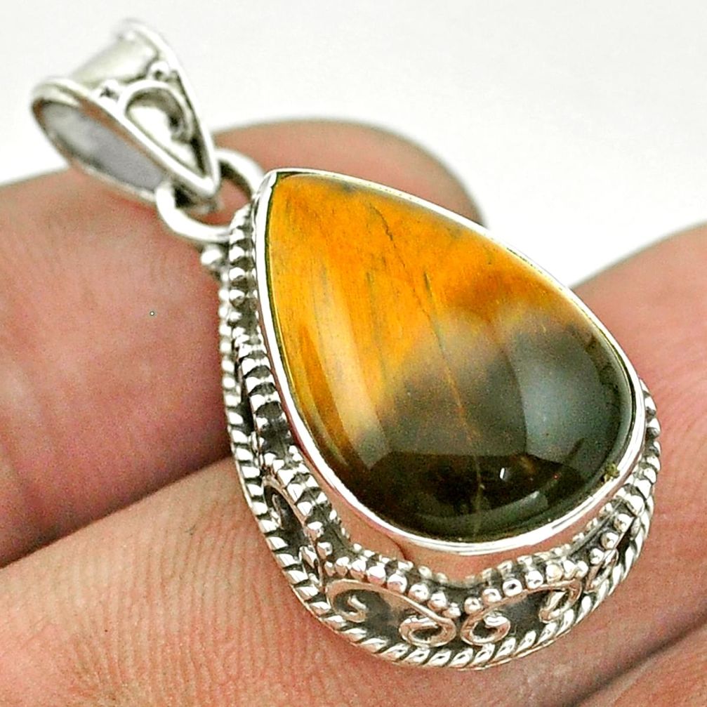 13.34cts natural brown tiger's eye 925 sterling silver pendant jewelry t53220