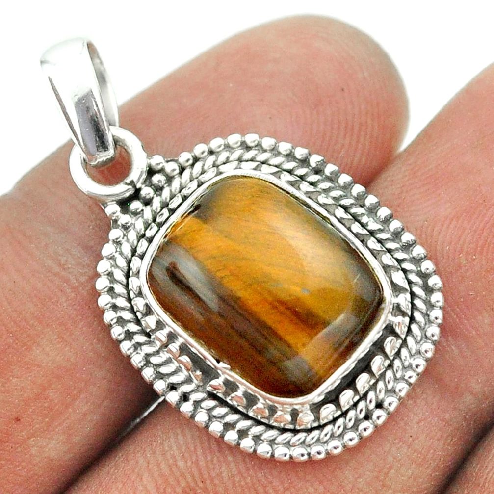 8.14cts natural brown tiger's eye 925 sterling silver pendant jewelry t53275