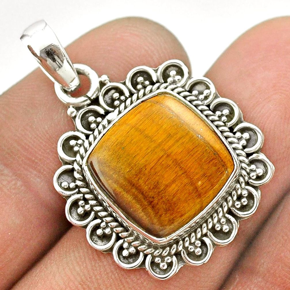 11.57cts natural brown tiger's eye 925 sterling silver pendant jewelry t53321