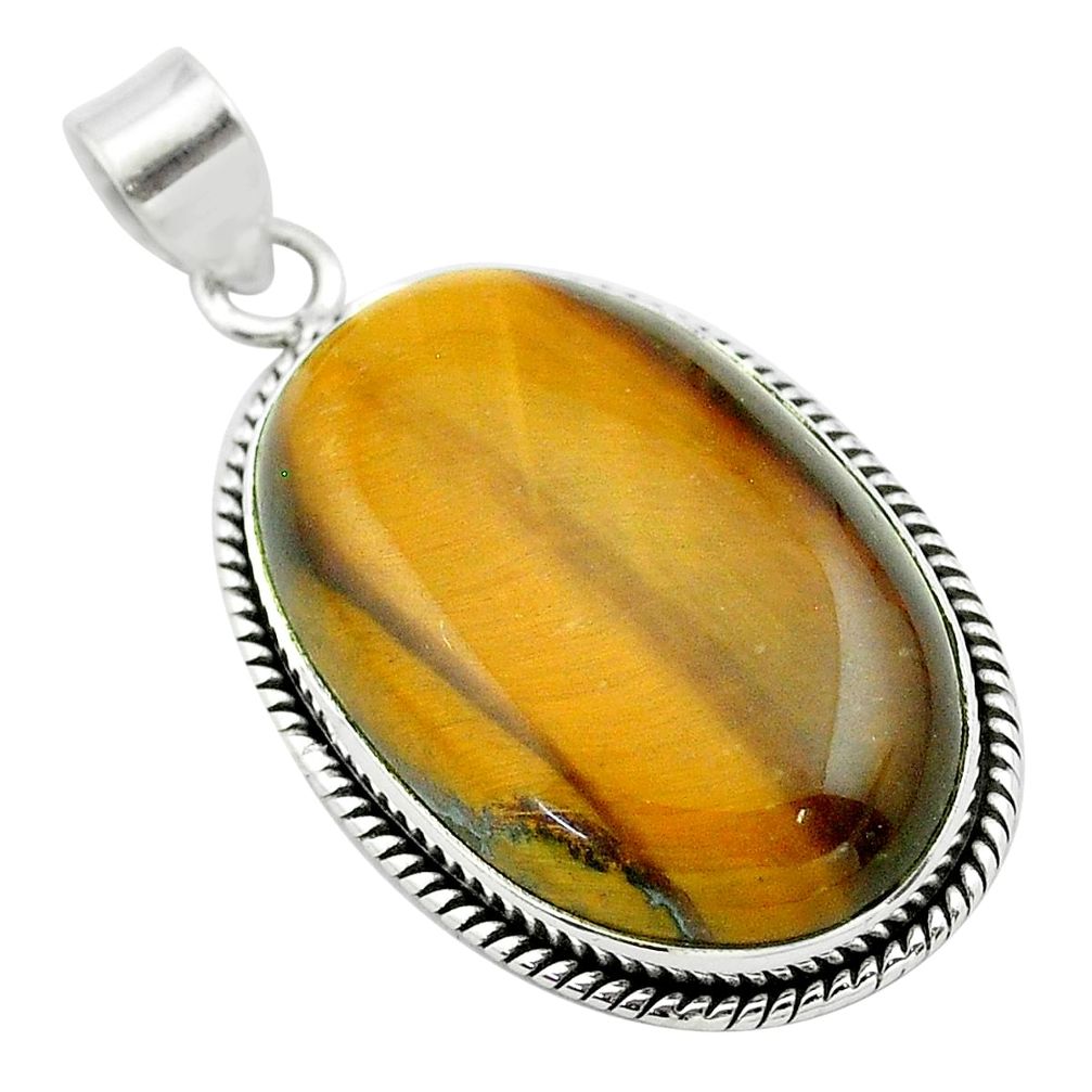 29.27cts natural brown tiger's eye 925 sterling silver pendant jewelry t53914