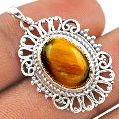 7.25cts natural brown tiger's eye 925 sterling silver pendant jewelry t86345