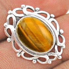 5.84cts natural brown tiger's eye 925 sterling silver pendant jewelry t86469