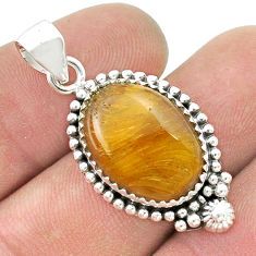 12.86cts natural brown tiger's eye 925 sterling silver pendant jewelry u45602