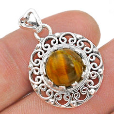 5.14cts natural brown tiger's eye 925 sterling silver pendant jewelry u70854