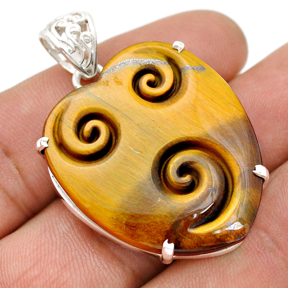 29.74cts natural brown tiger's eye 925 sterling silver pendant jewelry u75118