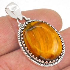 16.03cts natural brown tiger's eye 925 sterling silver pendant jewelry u87359