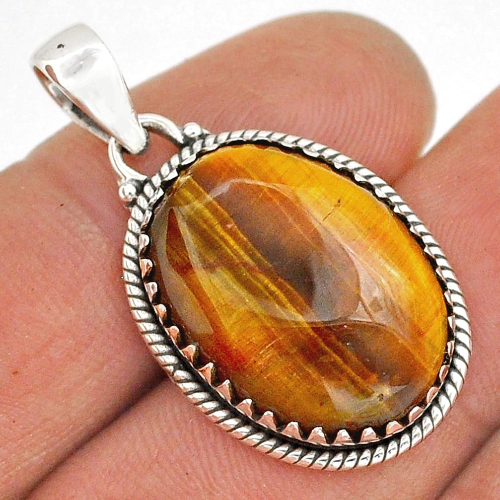 17.95cts natural brown tiger's eye 925 sterling silver pendant jewelry u87392