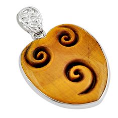 30.80cts natural brown tiger's eye 925 sterling silver pendant jewelry y22881