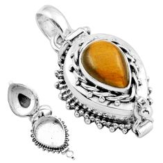 2.43cts natural brown tiger's eye 925 sterling silver poison box pendant u9419