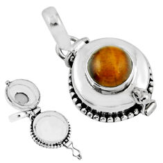 3.15cts natural brown tiger's eye 925 sterling silver poison box pendant y54178
