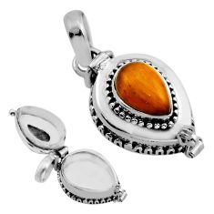 2.41cts natural brown tiger's eye 925 sterling silver poison box pendant y86066