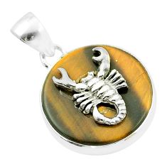 14.53cts natural brown tiger's eye 925 sterling silver scorpion pendant u34657