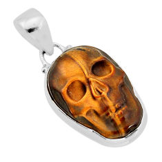 15.80cts natural brown tiger's eye 925 sterling silver skull pendant y80405