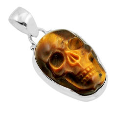 16.01cts natural brown tiger's eye 925 sterling silver skull pendant y82064