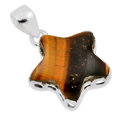 12.07cts natural brown tiger's eye 925 sterling silver star fish pendant n31025