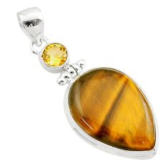 18.70cts natural brown tiger's eye citrine 925 sterling silver pendant t60328
