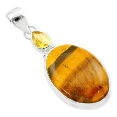 15.02cts natural brown tiger's eye citrine 925 sterling silver pendant t60333