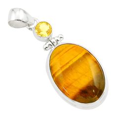 17.95cts natural brown tiger's eye citrine 925 sterling silver pendant t60348