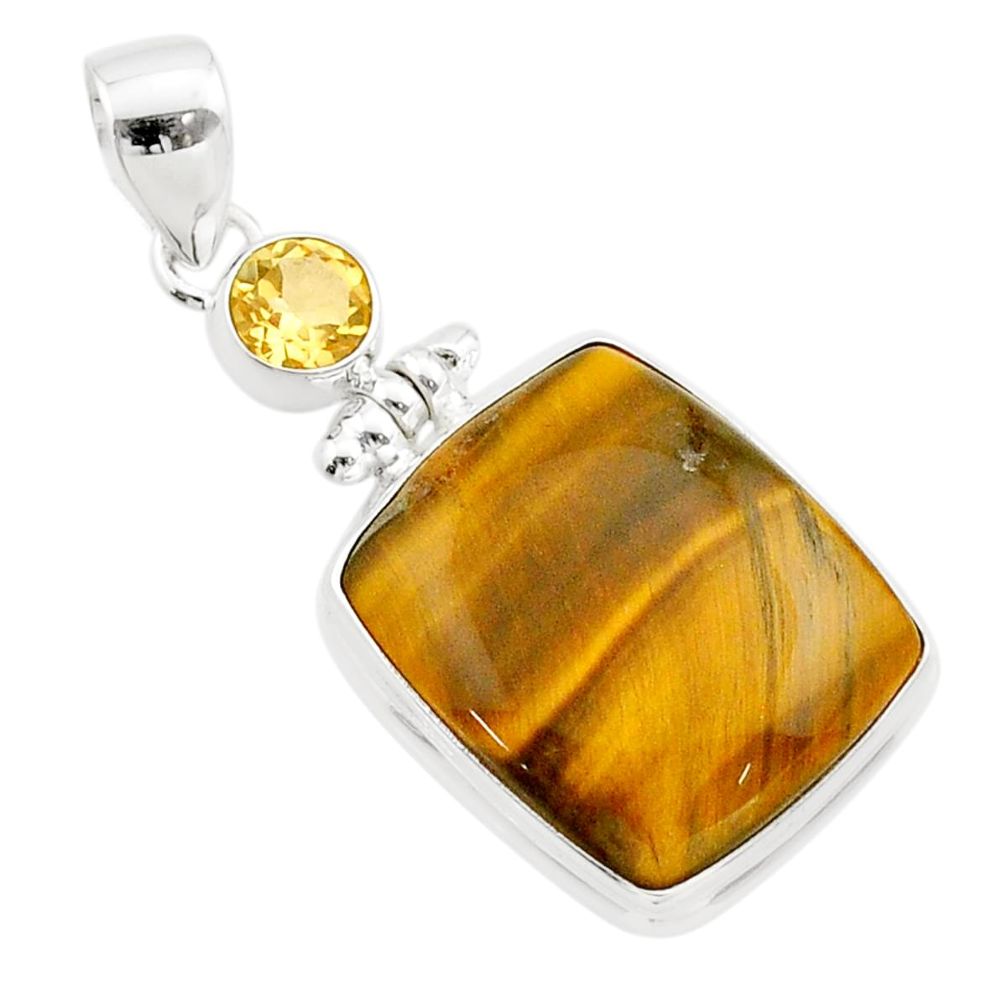 21.48cts natural brown tiger's eye citrine 925 sterling silver pendant t60359