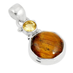 5.84cts natural brown tiger's eye citrine 925 sterling silver pendant y55734