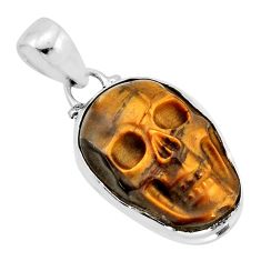 14.40cts natural brown tiger's eye fancy sterling silver skull pendant y80407