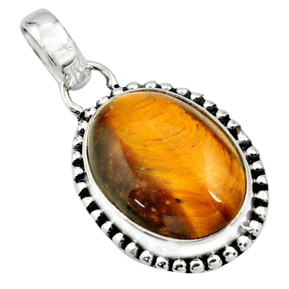 14.23cts natural brown tiger's eye oval 925 sterling silver pendant r26507